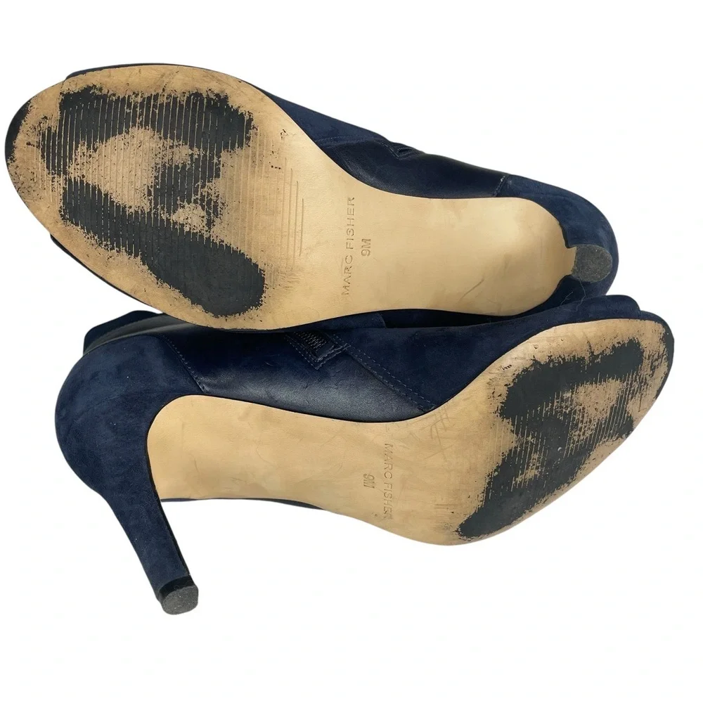Marc Fisher Blue Suede Peep Toe High‎ Heel Ankle Boots 9M